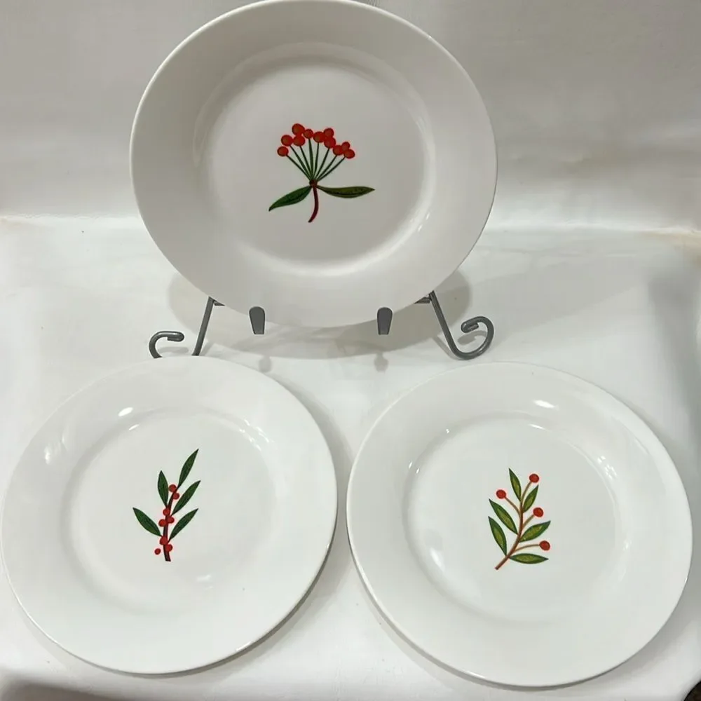 Crate and Barrel Salad Dessert Plates Set of 3 Plates Botanical Plates 7 1/2 In